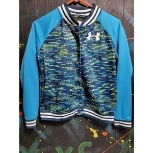 Under Armour Fleece Bomber Jacket Snap Up Varsity Cold Gear Loose Fit Size YLarg